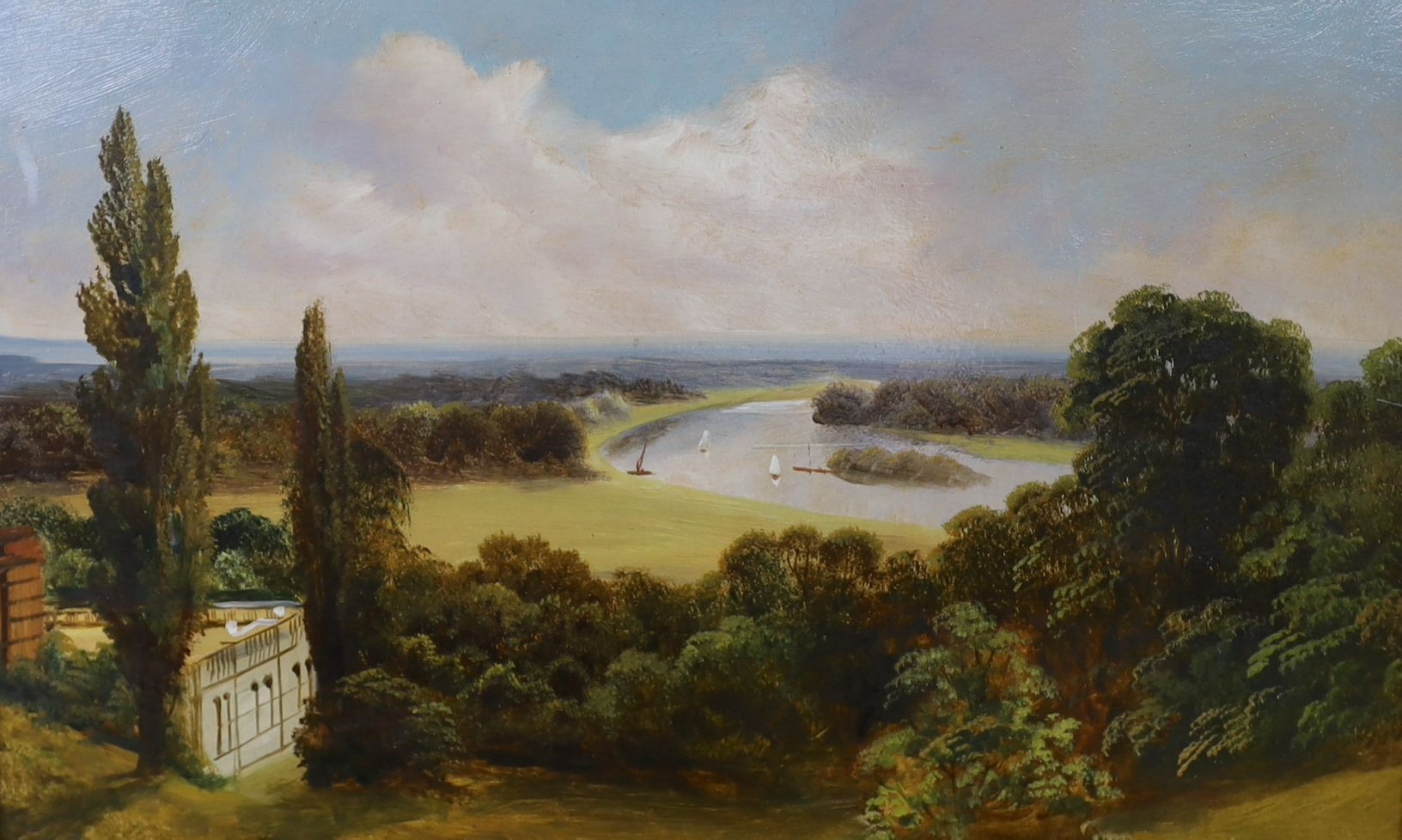 J. Lewis, pair of oils on board, The River Thames at Richmond, signed, 24 x 40cm